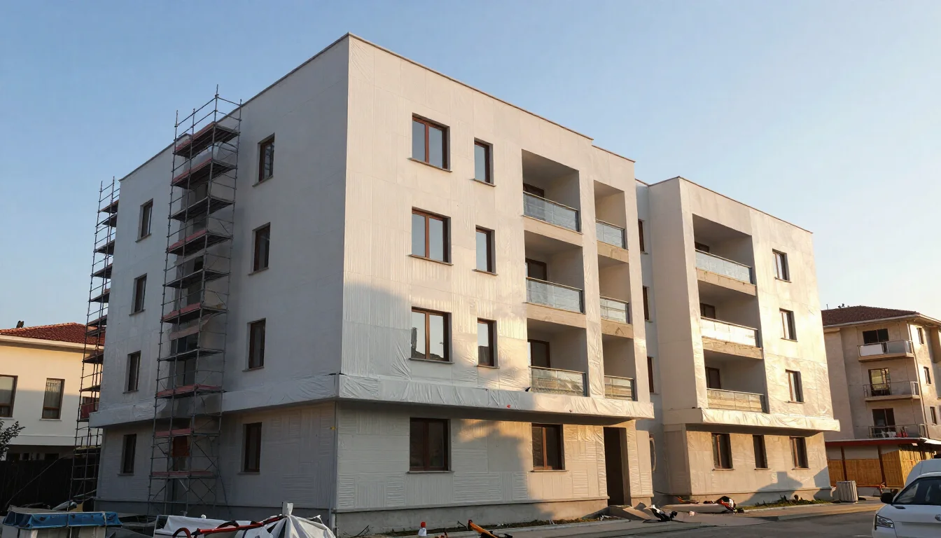 İzmir'de dış cephe ısı yalıtımı uygulanan apartman